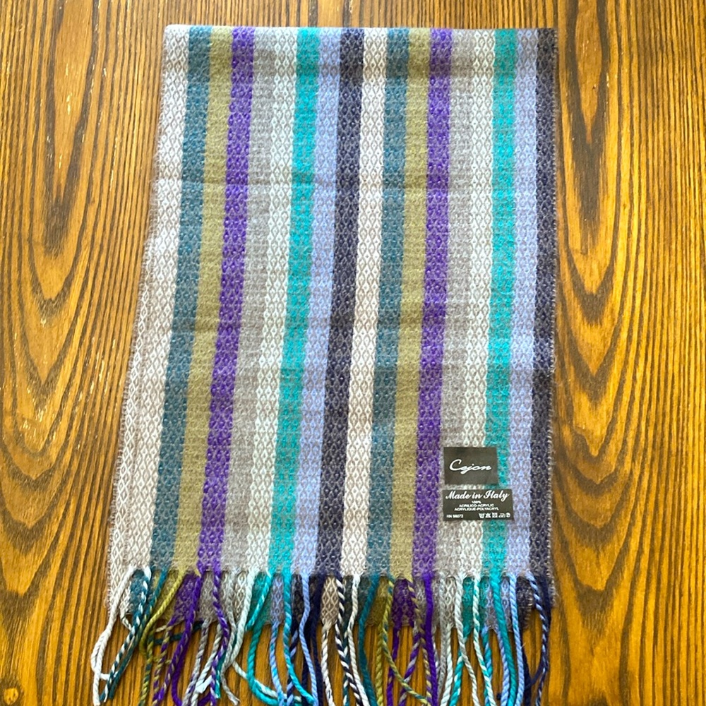 Cejon Italian Woven Striped Scarf One Size Multicolored